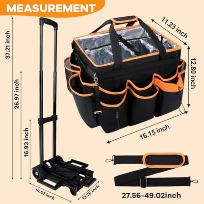 COVKEV Rolling Cleaning Caddy with Wheels& Built-in Board, Extra Large Cleaning Caddy Bag with Detachable Trolley, Water Resistant Lining Cleaning Supplies Organizer on Wheels for Housekeepers (Black)