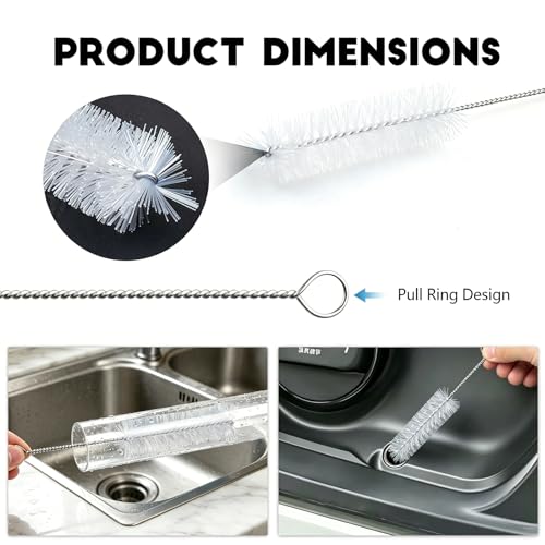 2PCS Flexible Long Drain Brush, 78 Inch Nylon Stainless Steel Tube Cleaning Brush, Slim Long Hose Pipe Cleaning Tool for Auto Sunroof Drain Hole, Car Fridge, Kitchen Sink (Single End-White) - color: Single End-white