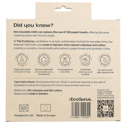 10 Pack Odour-Resistant Reusable Cleaning Cloths | Original Swedish Dishcloth | Made in Sweden | Suitable for All Surfaces | Biodegradable Cellulose Sponge | Kitchen & Bathroom | Blue - color: Blue