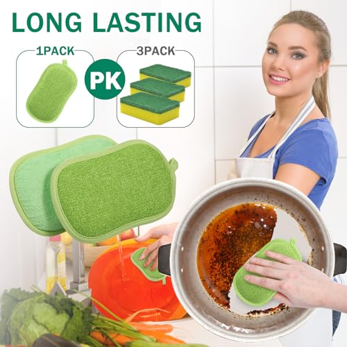 24 Pack Multi Purpose Scrub Sponges Non Scratch Microfiber Sponge Cleaning Dish Scrubber Reusable Dish Sponges for Washing Dishes Along with Heavy Duty Scouring Power (Green) - color: Green
