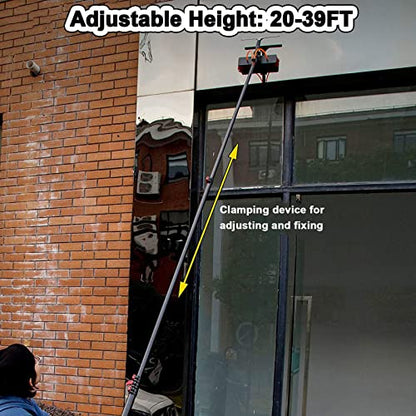 Water Fed Pole Kit, 12-39ft Adjustable Window Cleaning Pole with Squeegee, 180° Rotatable Brush Head Telescopic Cleaning Brush Outdoor Glass Solar Panel,39FT/12M - color: 10.8m, size: 39FT/12M