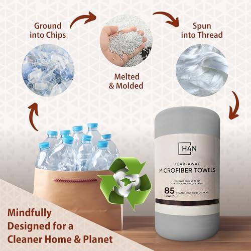 H4N Microfiber Cleaning Cloth Roll, 85 Pack Micro Fiber Wash Cloths for Car, Tear Away Towels, Ultra Absorbent Dish Rags, Non-Abrasive, Reusable and Washable Household Supplies, 11.81" x 11.81", Gray - color: Gray