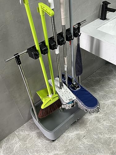 Cleaning Tool Cart Storage For Hotels Restaurant Schools and Home Office, Stand Alone Mop and Broom Holder for Bathroom/ Kitchen/ Laundry Room, Quick Drainage ( Color : Style-2 , Size : 5 Pole Clip ) - color: Style-2, size: 5 Pole Clip