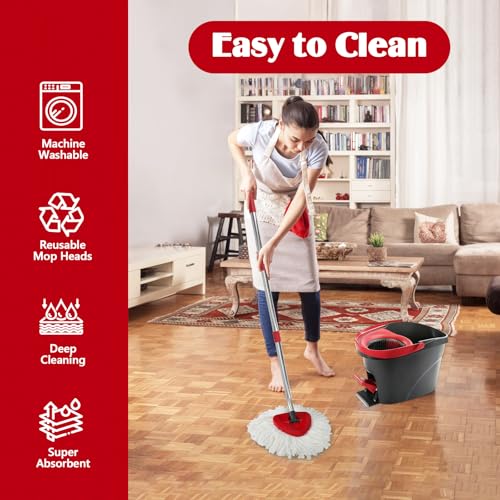 3 Pack Spin Mop Replacement Head for O-Ceda EasyWring 1-Tank System, 3 Microfiber Spin Mops Refills,1 Scrubber Head,1 Triangle Spin Base,Deep Clean,Machine Washable and Easy to Replace - size: White-3P