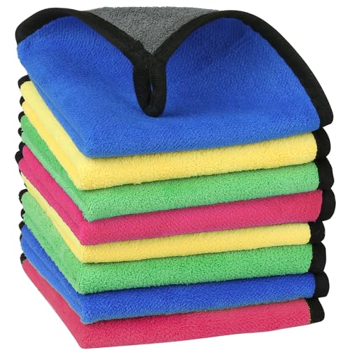 uxcell Car Cleaning Cloths, 8 Pack Soft Premium Microfiber Towels with Hang Loop for Household Cleaning, Reusable Car Cleaning Wipes Lint Free Streak Free Cloths 12" x 16" Multi - color: Multicolor, size: 12" x 16"