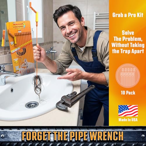 FlexiSnake Pro Drain Weasel Sink Snake Hair Clog Remover Tool, Sink, Pipe, Bathroom, Bathtub Drain Cleaner, 18-inch Long, Flexible, Made in The USA, 10 Pack Reusable Wands and Removable Handle - style: 10 pk