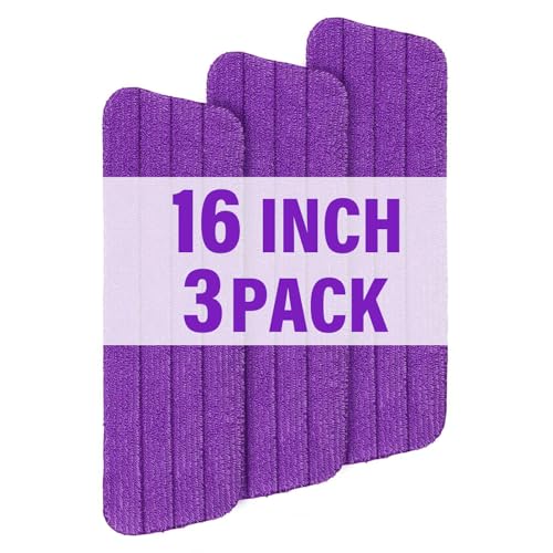 16.5" Microfiber Mop Pads Refills, 3 Pack Reusable Replacement Heads | reusable wet mop refills, machine washable for 14-16 inch spray mops, hardwood floors, dust cleaning & scrubbing - color: 16"purple*3