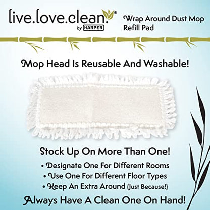 Harper Live.Love.Clean. Washable 2-in-1 Wet/Dry Bamboo Dust Mop Pad with Wraparound Attachment for Cleaning Dust, Pet Hair & Fine Dry Dirt - style: Bamboo Wraparound Mop Pad