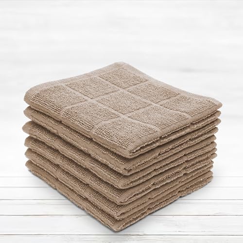 100% Cotton Terry Dish Cloth & Dish Towel, 6 Pack, Super Soft and Absorbent Kitchen Towels, Perfect for Kitchen Cleaning and Dish Washing (TAN 6 Pack) - color: Tan 6 Pack