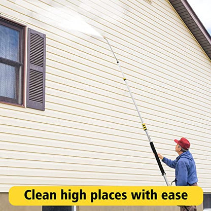 JANZ 24 FT Pressure Washer Telescoping Wand with Power Washer Extension Wands, Brush Head, Gutter Cleaner, 7 Spray Nozzle Tips, 2 Hose Adapters and Support Belt TW-004
