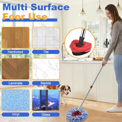Mop Heads Replacements for O Ceda RinseClean 2-Tank System, 4 Pack Spin Mop Replacement Heads with Scrub Brush, 100% Microfiber Mop for Floor Cleaning, Easy Install & Machine Washable