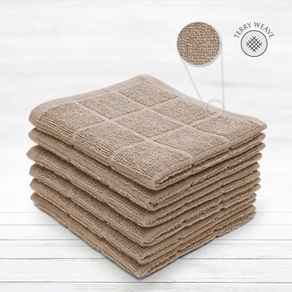 100% Cotton Terry Dish Cloth & Dish Towel, 6 Pack, Super Soft and Absorbent Kitchen Towels, Perfect for Kitchen Cleaning and Dish Washing (TAN 6 Pack) - color: Tan 6 Pack