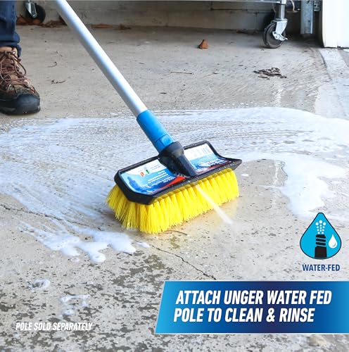 Unger Professional Hydropower Lock-On 10” Bi-Level Scrub Brush, Cleaning Supplies, Scrubber Tool, Compatible with Waterflow Poles, Use in Garage, Driveway, Deck, Concrete, Cement, & Brick(Pack of 12) - size: 10 inches (Pack of 12), style: Multi-Angle Scru