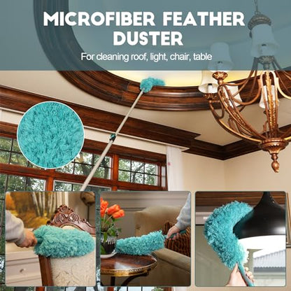 TelesPro 20 Foot High Reach Duster Kit with 5-12FT Extension Pole High Ceiling Dusting and Window Cleaning Kit with Telescopic Pole Window Washer&Squeegee,Cobweb Duster,Fan Duster and Feather Duster - size: 12 FT