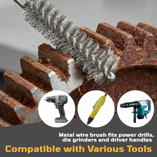 NOOTEASS 27 Pcs Stainless Steel Bore Brush Set, 5/16"-1-1/8" Metal Wire Cleaning Brushes with 1/4" Hex Shank, Abrasive Bore Cleaning Wire Brush for Drill Remove Rust Dirt Pipes Machinery Parts