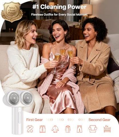 TORRAS Dual-Head Fabric Shaver, Longest Durability & 50ml Large Capacity Rechargeable Lint Removers to Remove Pills, 6-Leaf Blades Defuzzer, Electric Shaver for Clothes Couch Furniture, Pearl White - color: White