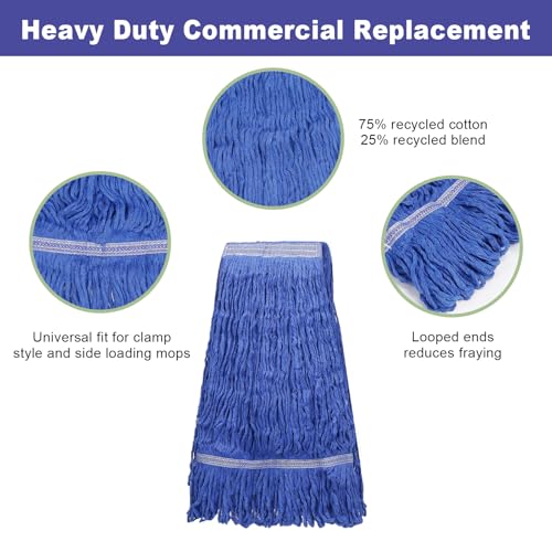 3 Pack Heavy Mop Replacement Head,Commercial Industrial Grade Blue Cotton Ring Heads，for Heavy Commercial Industrial Residential Areas -Blue Cotton Looped Replace Mop Head (Deep Blue) - color: Deep Blue