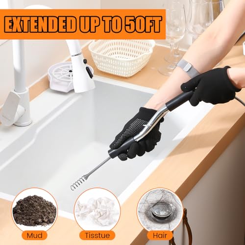 Threlaco 50 ft Drain Auger Plumbing Snake for Heavy Deep Blockages 1/4" Diameter Flexible Plumbing Cables Drain Snake for Kitchen Bathroom Shower Sink Cleaning Drainage Clogs - size: 50 Ft, 1/4" Diameter
