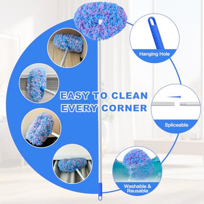 Ceiling Fan Cleaner Duster Reusable Microfiber Ceiling Fan Blade Cleaner Removable Duster with Extension Pole Adjusts 13 to 49.7 Inch for Cleaning Walls Furniture Door Window Top (Blue Pink) - color: Blue Pink
