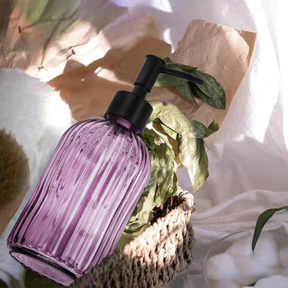 Glass Soap Dispenser with Plastic Pump, Hand Soap Dispenser for Hand Wash, Lotion Dispenser for Dishwashing Liquid, Lotion Shower Gel (Striped Purple) - color: Striped Purple