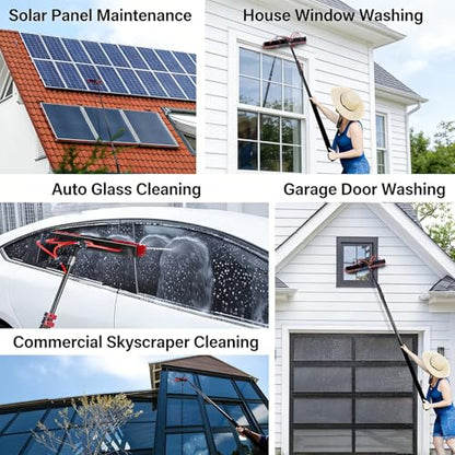 AHWEKR 40FT Window Cleaning Brush Kit, 4-40ft Adjustable Water Fed Pole Kit, Solar Panel Cleaning Brush and Pole, Window Roof Solar Panel Washing Cleaner Equipment Kit,55cm Brush Head - color: 55cm Brush Head, size: 40ft（12m）