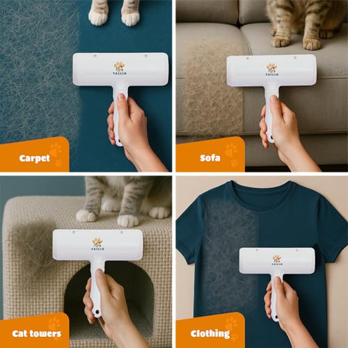 Pet Hair Remover with Fur Collector - Easy to Use Pet Hair Removal Tool - Cat & Dog Hair Remover for Couch, Furniture, Clothes, Bedding, Car - Reusable Lint Roller (White) - color: White