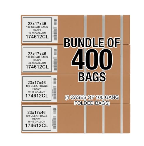 Aluf Plastics 45 Gallon Clear Trash Bags - (Huge 400 Pack) - 40" x 46" - 1.2 MIL - Heavy Duty Industrial Liners Clear Garbage Bags for Recycling, Contractors, Storage, Outdoor - style: 45 Gal, 1.2 Mil, 400 Count
