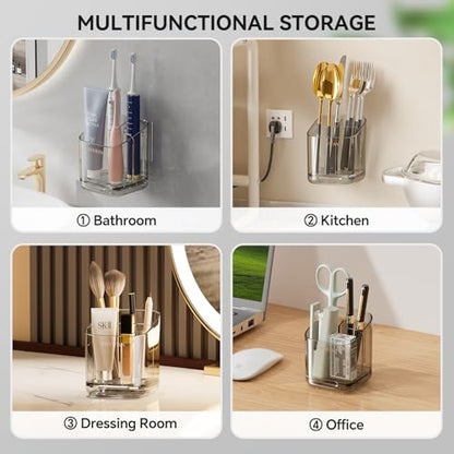 Toothbrush Holders for Bathrooms, 3 Slots Detachable Electric Toothbrush Holder Wall Mounted with Divider, Removable Tooth Brush and Toothpaste Holder Organizer for Bathroom/Kitchen/Office - color: Grey*2