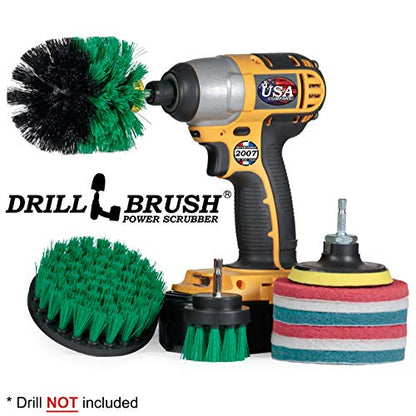 Drillbrush Kitchen Cleaning Supplies - Whole Household Scrubbing Pads and Medium Stiffness Brushes - Stove Top and Oven Rack Cleaning Brush Kit - Sink, Tile, Laminate, Vinyl, Pan, Countertop Scrubber - color: Green