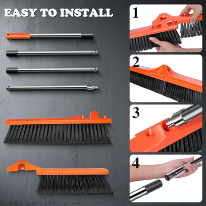 MASTERTOP 24" Yard Broom, Heavy Duty Garden Broom with Stiff Bristles, Outdoor Sweeping Brush,Push Broom for Warehouse Garden Garage Factory Patio Deck Driveways - color: Push Broom Tangerine