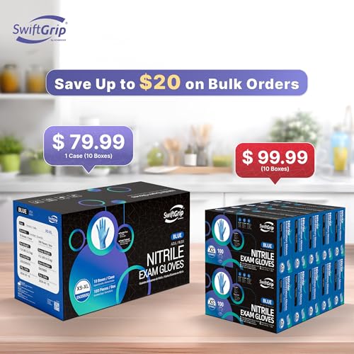 SwiftGrip Disposable Nitrile Exam Gloves, Blue, Latex Free, Medical Gloves for Cleaning, Food-Safe, Powder Free, Non-Sterile - size: Small