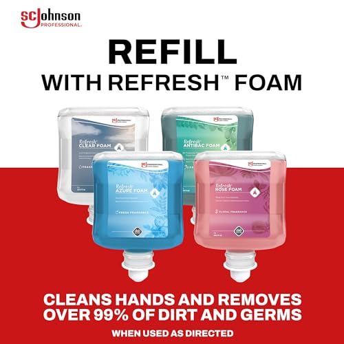 SC Johnson Professional Clear FOAM Dispenser and Refill Starter Kit, Wall Mount Soap Dispenser for Hand Soap, 1 Refresh Clear FOAM Hand Wash, 1 Liter Cartridge, 33.8 fl. oz., for Professional Use Only