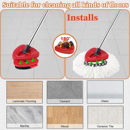 Mop Heads Replacement for Ocedar, Spin Mop Replace Head Scrubber for Ocedar EasyWring 1 Tank, Include 4 Pack Microfiber Spin Mop Refills & 1 Pack Scrub Brush 1 Pack Base for O Cedar | Deep Cleaning Machine Washable, Durable, Reusable, Easy Installation