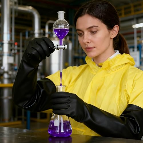 22"Black Anti-Slip Chemical Resistant Rubber Gloves, Long Heavy Duty Glove, Industrial Safety Work Protective Gloves for Men, Forearm Protection Waterproof Resist Strong Acid, Alkali, Oil, XL Size