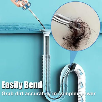 61 Inch Drain Snake Upgraded Ergonomic Grip – Toilet Snake Flexible Grabber Claw for Clog Remover & Pick Up Small Items (63'' Bule Drain Snake) - color: 63'' Bule Drain Snake