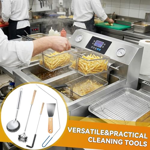 Newtay 6 Pcs Large Commercial Fryer Cleaning Tools Stainless Steel Electric Deep Fryer Cleaner Brush for Restaurants Hotel Kitchen Fryers Deep Cleaning Accessories