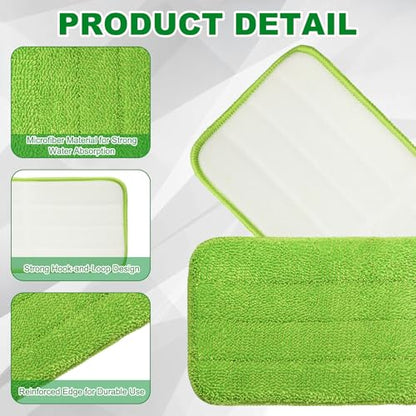 uxcell 2Pcs Microfiber Mop Pads, 11.8x5.5 Reusable Replacement Flat Mop Pad Refills with Hook-and-Loop for Home Office Restaurant Surface/Hardwood Floor Cleaning, Green - color: Green