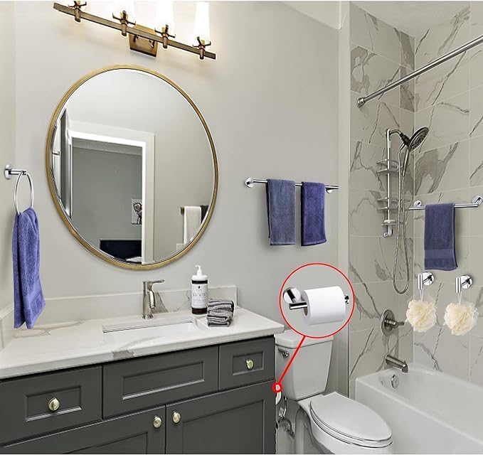 10 Pieces Polished Chrome Bathroom Hardware Accessories Set,Hand Towel Ring,16 inch Towel Bar,Toilet Paper Holder,4pcsTowel Hooks,Round SUS304 Stainless Steel Heavy Duty Wall Mount Holder,Towel Rack - color: Polished Chrome, size: 10 piece 16"