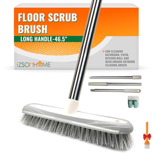 Push Broom,Tub Tile Broom Brush,Stiff Bristles Broom for Shower Cleaning, Patio, Kitchen,Grout and Garage,Indoor Outdoor Cleaning Brush,Adjustable Stainless Steel Long Handle-46.5"… - color: Stiff Bristles