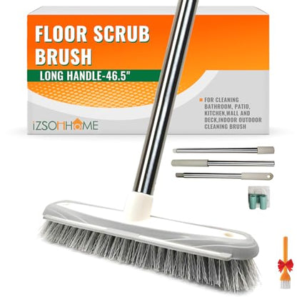 Push Broom,Tub Tile Broom Brush,Stiff Bristles Broom for Shower Cleaning, Patio, Kitchen,Grout and Garage,Indoor Outdoor Cleaning Brush,Adjustable Stainless Steel Long Handle-46.5"… - color: Stiff Bristles