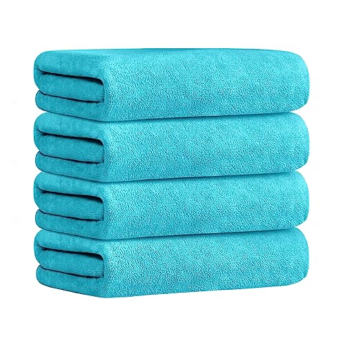 JML Towels, Large Microfiber Bath Towels Set, Pack of 4, 27" x 55", Soft, Super Absorbent, Fast Drying for Swimming, Pool, Fitness, Sport, Yoga - Sky Blue - color: Microfiber Aquamarine, size: 4 Pack-27" x 55"