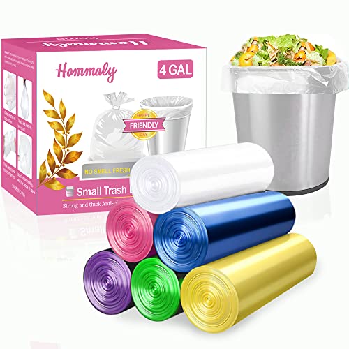 4 Gallon 180pcs Small multicolor Trash Bags Strong Garbage Bags, Bathroom Trash Can Bin Liners, Plastic Bags for Home Bedroom Office, Waste Basket Liner, Fit 12-15 Liter, 3.5,4,4.5 Gal-(4G-6M180) - color: Multicolored 6color, size: 180 Count (Pack of 1)