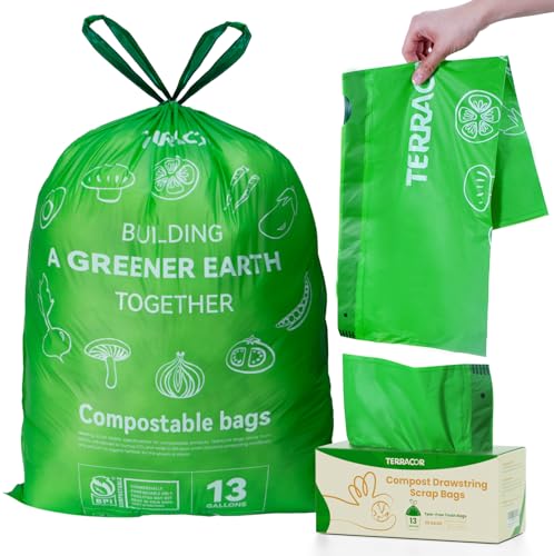 13 Gallon Compostable Trash Bags Drawstring, Heavy Duty Extra Thick 1 Mil, 35 Bags, Tall Kitchen Food Scrap Waste Bag, ASTM D6400 - size: 13 Gallon