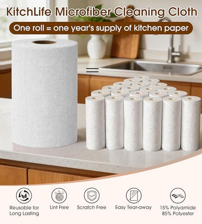 KitchLife Microfiber Cleaning Cloth Roll, 100 Pack - Tear-Away Microfiber Paper Towels, Lint-Free, Reusable, Washable for Kitchen, Car, Dishes, and Sensitive Surfaces (Light Gray) - color: Light Gray, size: 100 Pack