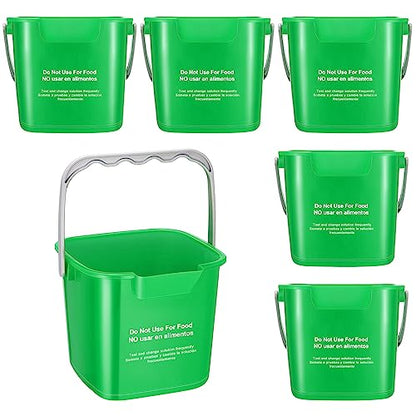 Roshtia 6 Pcs 3 Quart Cleaning Bucket Small Sanitizing Square Bucket Detergent Pail for Home Commercial Restaurant Kitchen Office School (Green) - color: Green