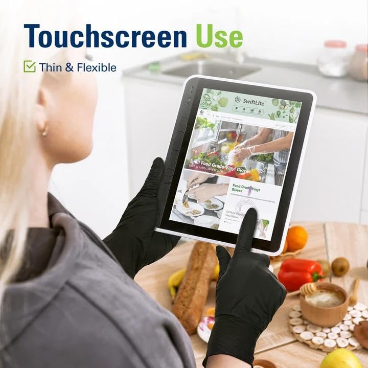 SWIFTLITE Black Nitrile Gloves, Food Safe Disposable Gloves Latex Free, Rubber Gloves Powder Free for Cooking, Kitchen Clean - color: 12-black(x-large 1000)