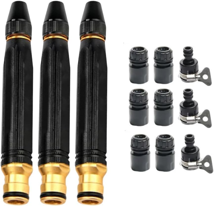 Heavy Duty Adjustable Hose Nozzle, High Pressure Water Spray Nozzle with Leak-Resistant Design, Metal Garden Hose Sprayer for Car Washing, Lawn Care, Patio Cleaning, and Garden Watering (Black 3 pcs) - color: Black 3 pcs