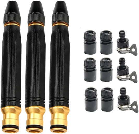 Heavy Duty Adjustable Hose Nozzle, High Pressure Water Spray Nozzle with Leak-Resistant Design, Metal Garden Hose Sprayer for Car Washing, Lawn Care, Patio Cleaning, and Garden Watering (Black 3 pcs) - color: Black 3 pcs