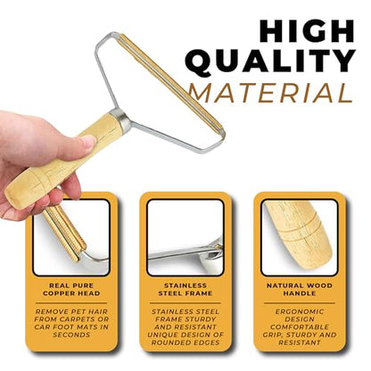 Pet Hair Remover - Multi Fabric Edge Carpet Rake Scraper with Rust-Resistant Copper Blade - Cat and Dog Hair Remover for Couch, Rugs, Car & Furniture (1)