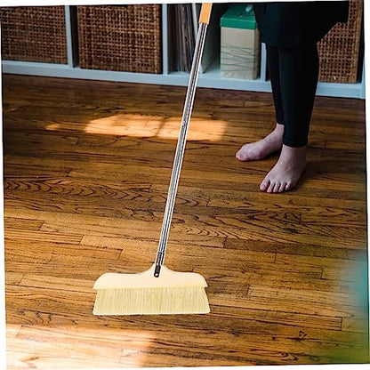 Ipetboom Natural Bristle Broom Soft Floor Brush Stainless Steel Pole Home Cleaning Tool - color: Khaki